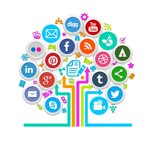 Social media marketing icon tree